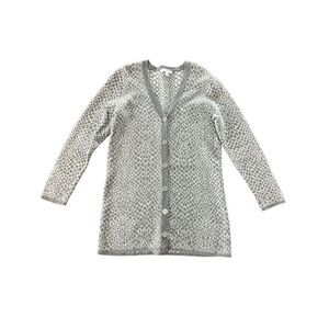 Isaac mizrahi small snakeskin animal print grey front knit button up cardigan